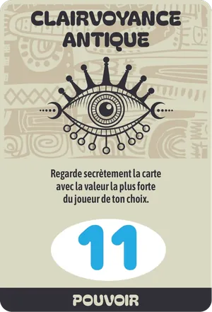 Carte Clairvoyance Antique du jeu KYRAN, valeurs 11 et 23