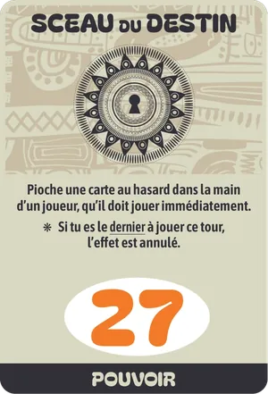 Carte Sceau du Destin du jeu KYRAN, valeurs 27 et 4